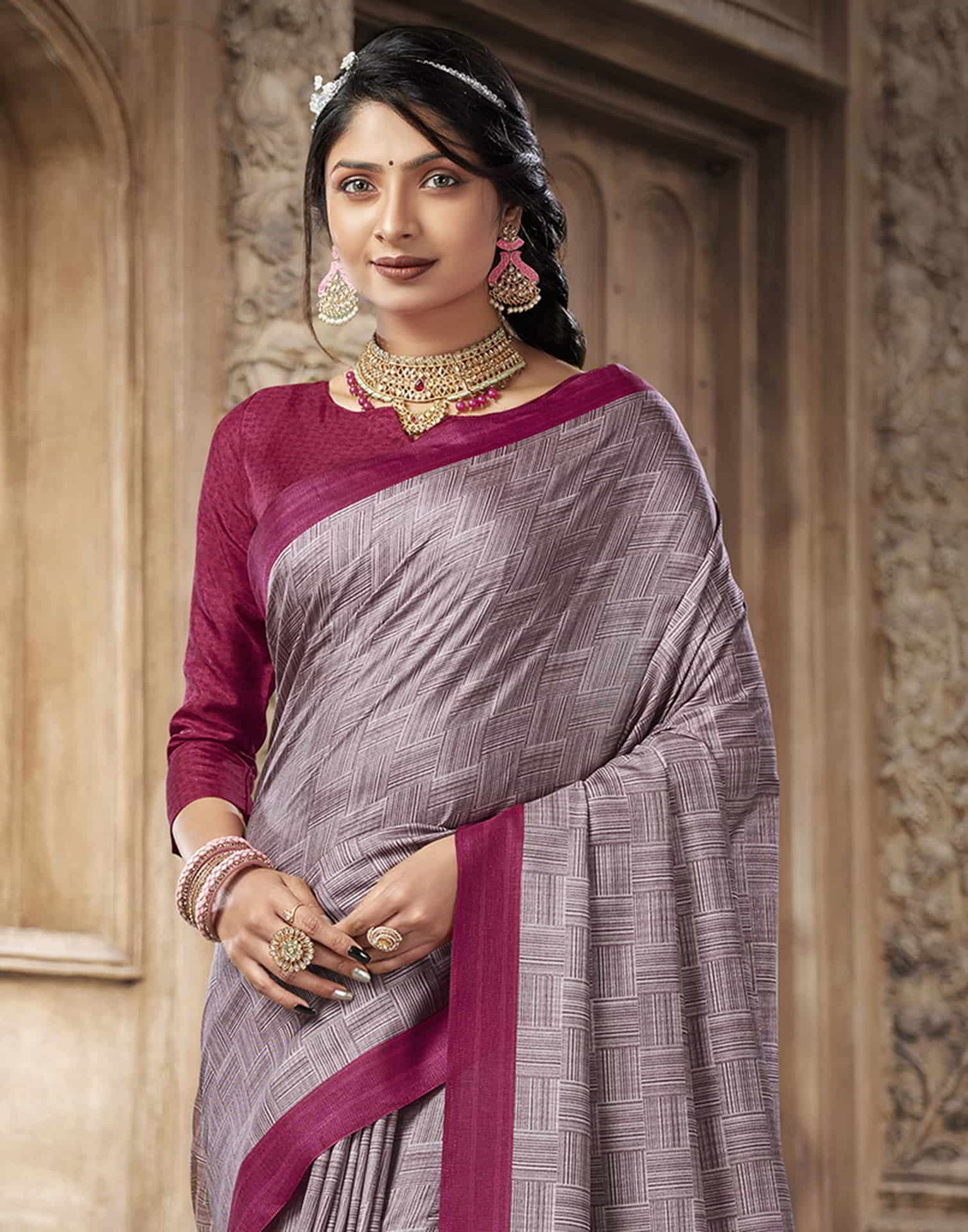Mauve Silk Printed Saree