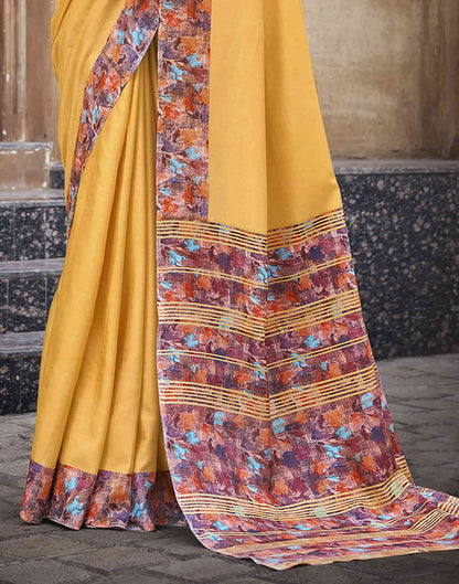 Yellow Silk Printed Saree