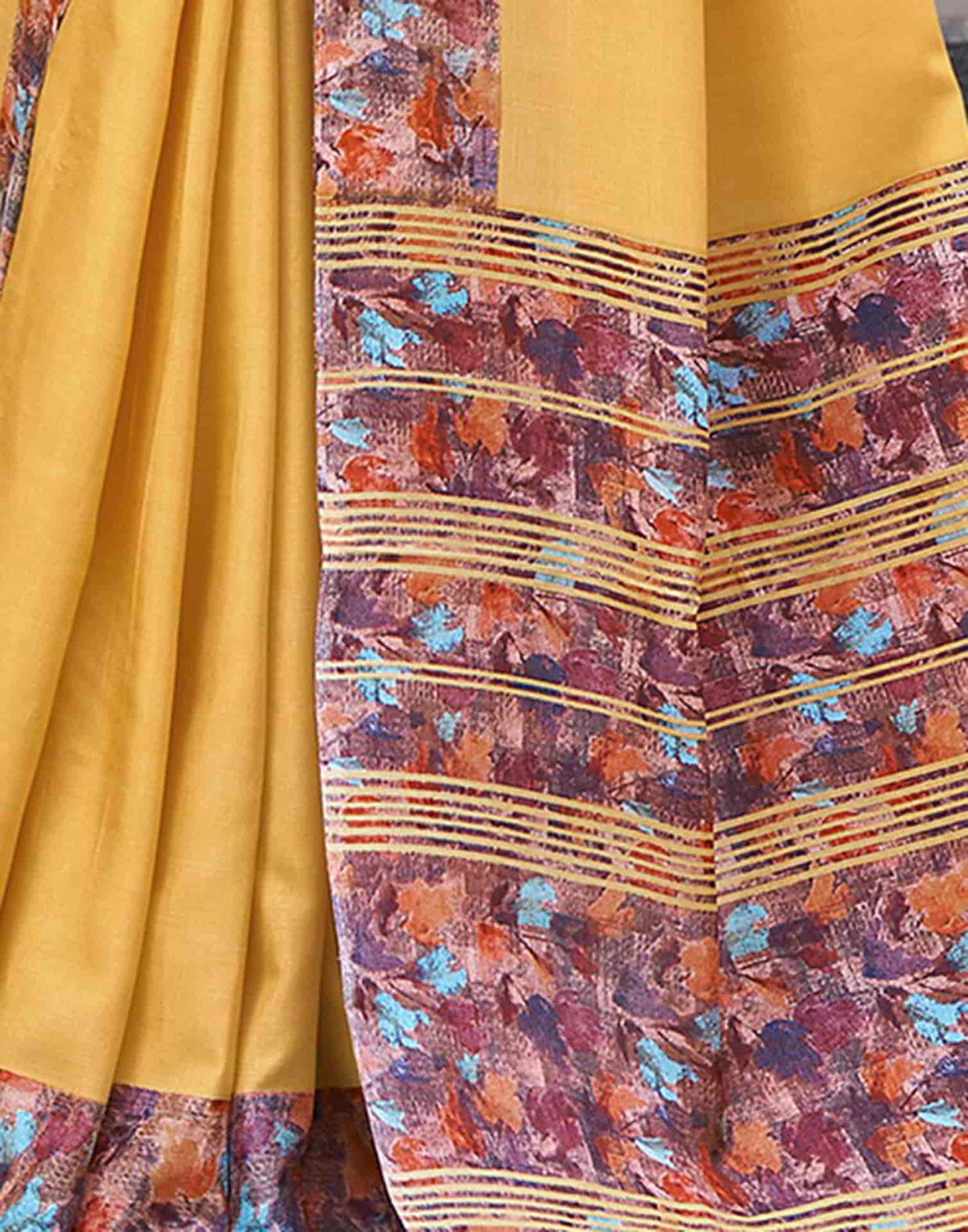 Yellow Silk Printed Saree