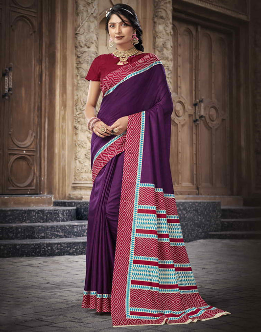 Purple Silk Printed Saree