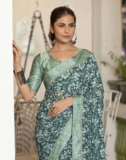 Green Georgette Printed Saree