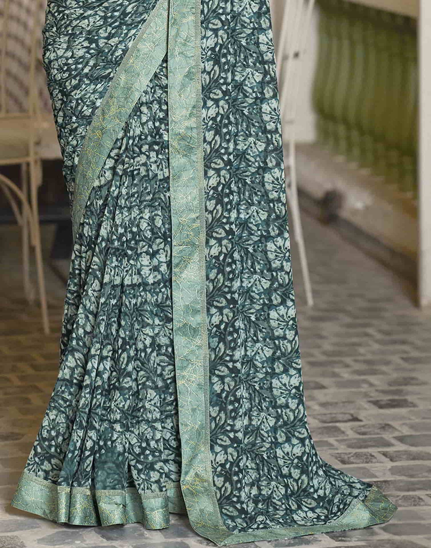 Green Georgette Printed Saree