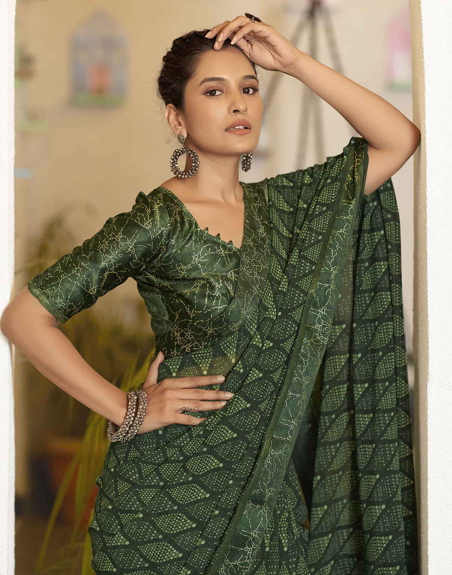 Green Georgette Printed Saree