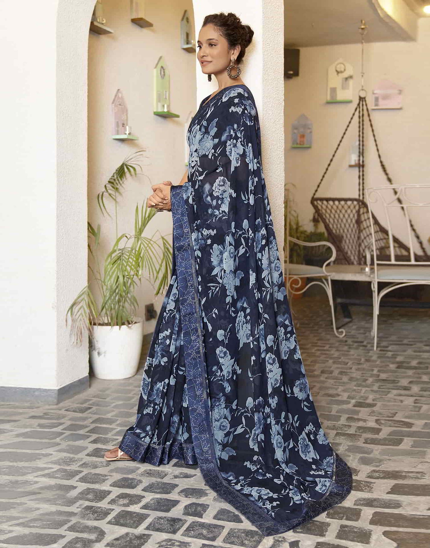 Blue Georgette Printed Saree