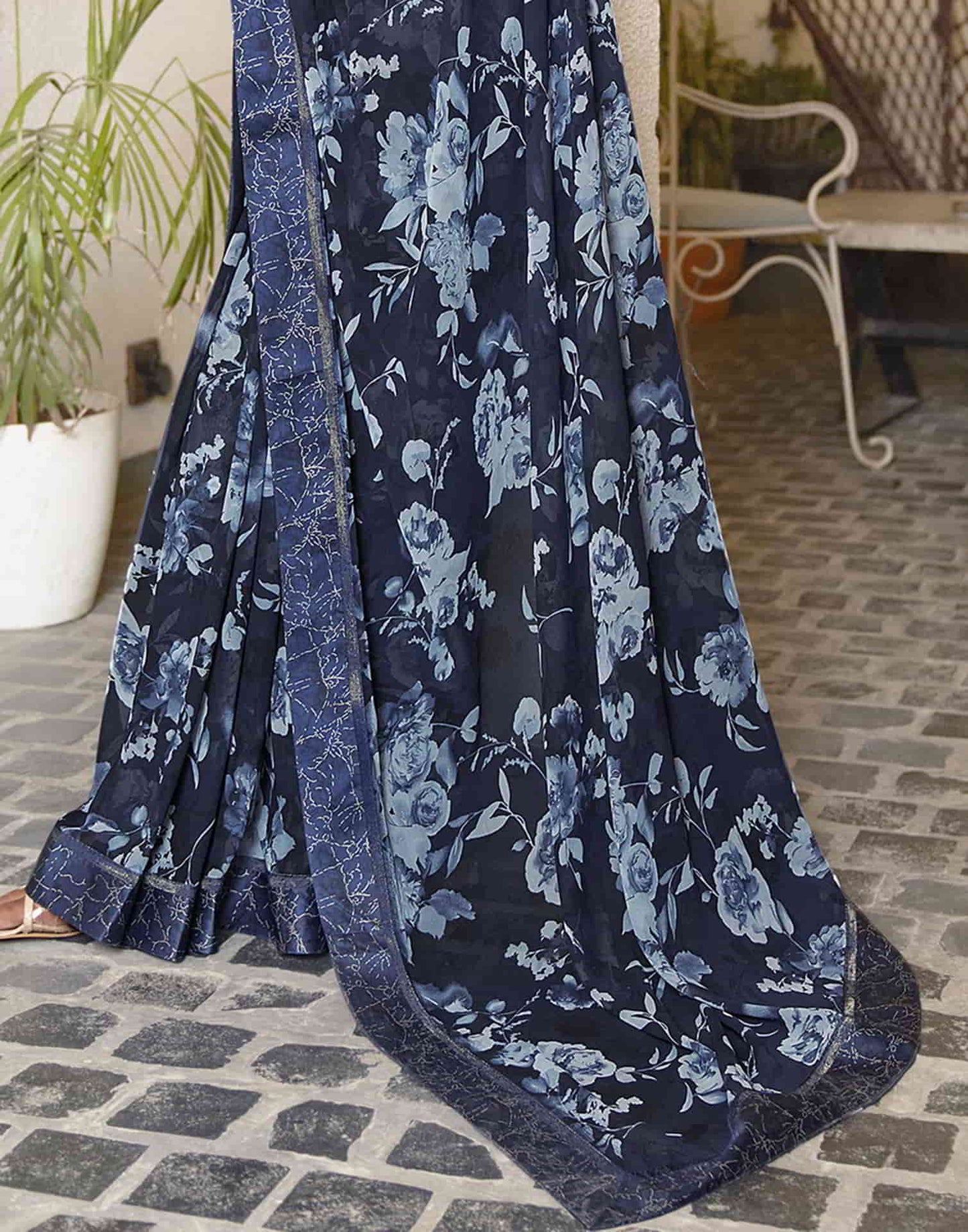 Blue Georgette Printed Saree