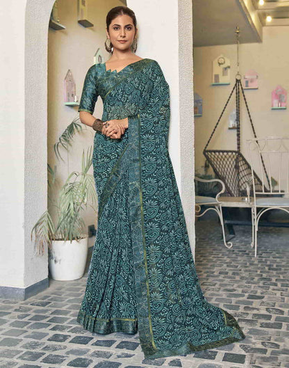 Teal Georgette Printed Saree