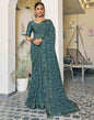 Teal Georgette Printed Saree