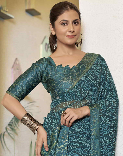 Teal Georgette Printed Saree