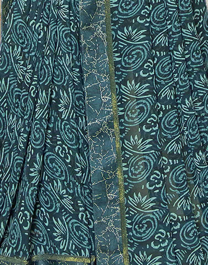 Teal Georgette Printed Saree