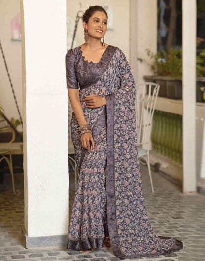 Mauve Georgette Printed Saree