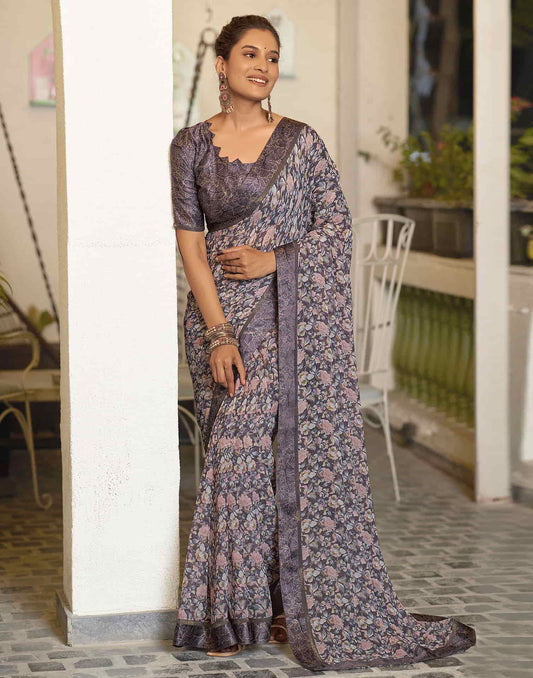 Mauve Georgette Printed Saree