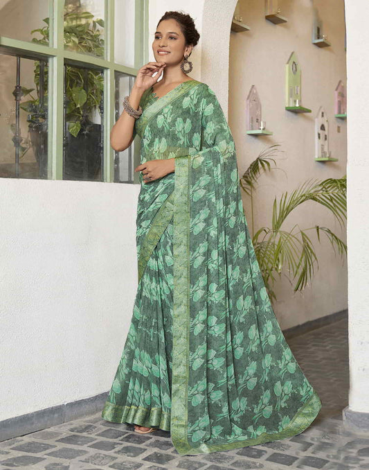 Green Georgette Printed Saree