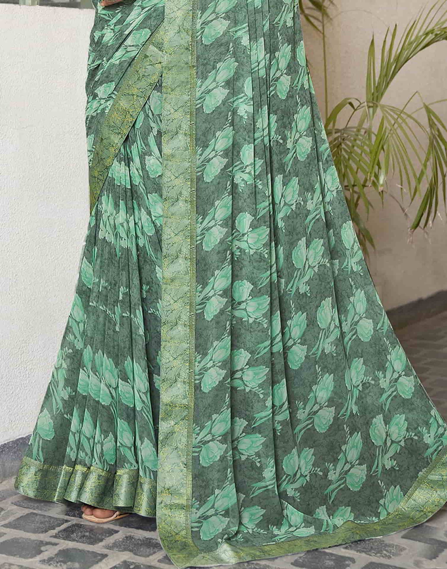 Green Georgette Printed Saree