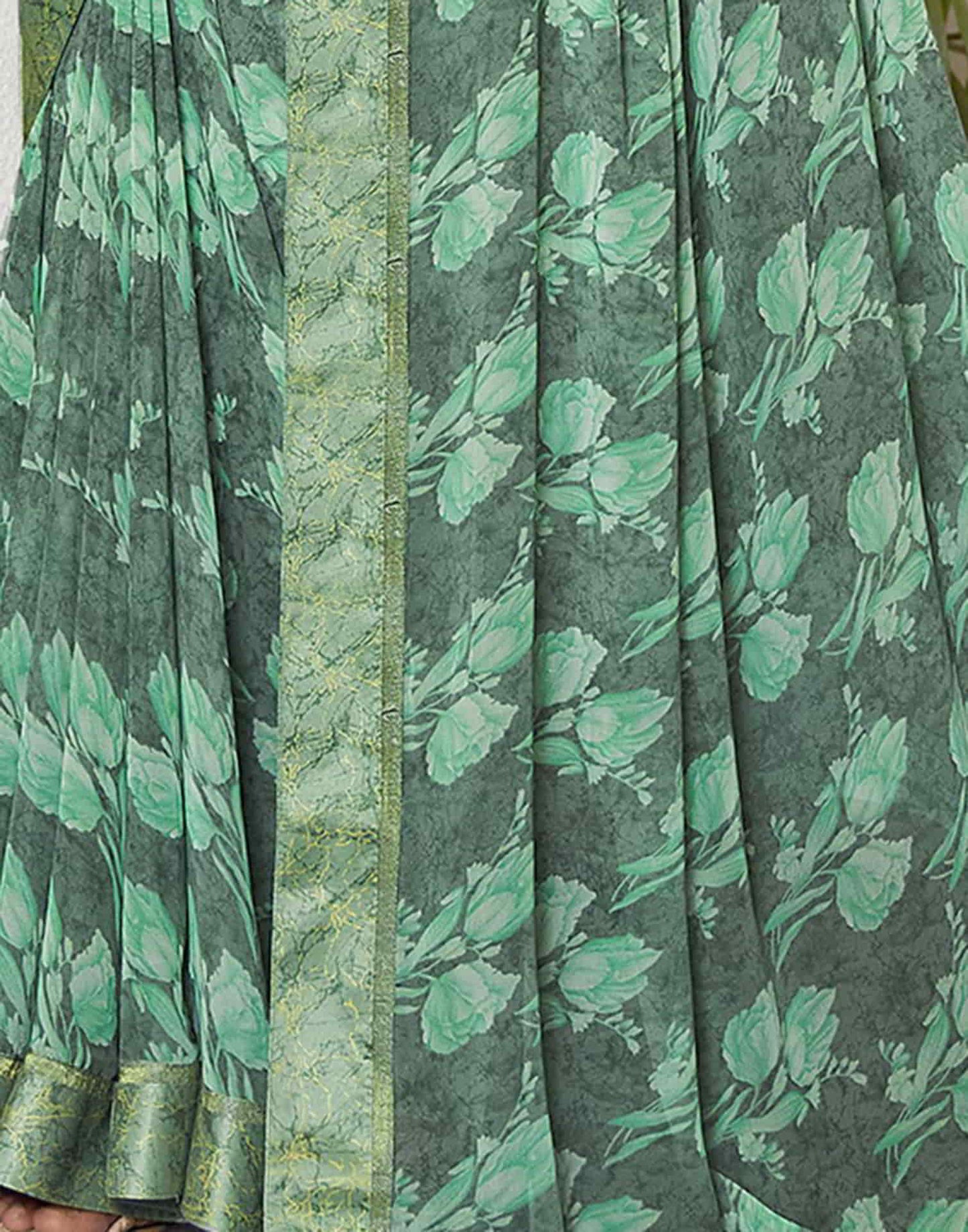 Green Georgette Printed Saree