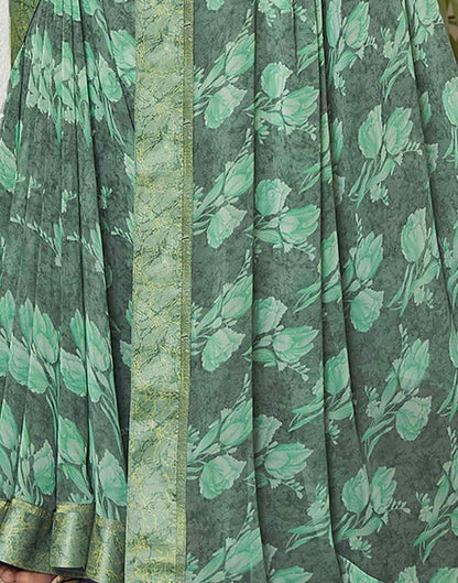 Green Georgette Printed Saree