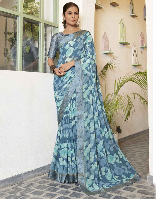 Blue Georgette Printed Saree