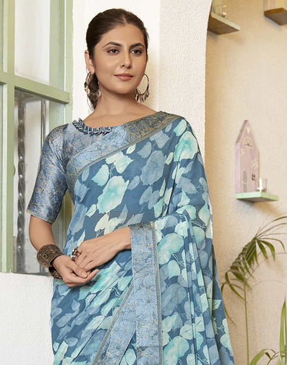 Blue Georgette Printed Saree