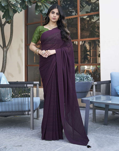 Wine Georgette Plain Saree