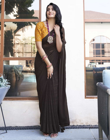 Brown Georgette Plain Saree