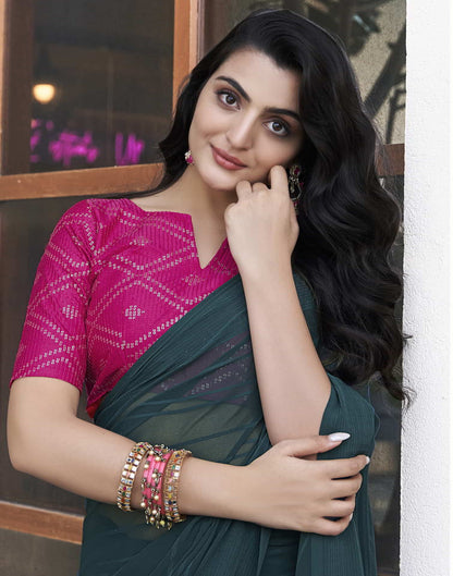 Teal Georgette Plain Saree