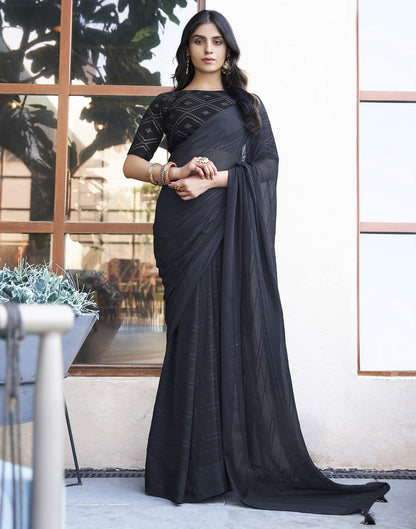 Grey Georgette Plain Saree