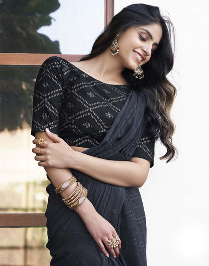 Grey Georgette Plain Saree