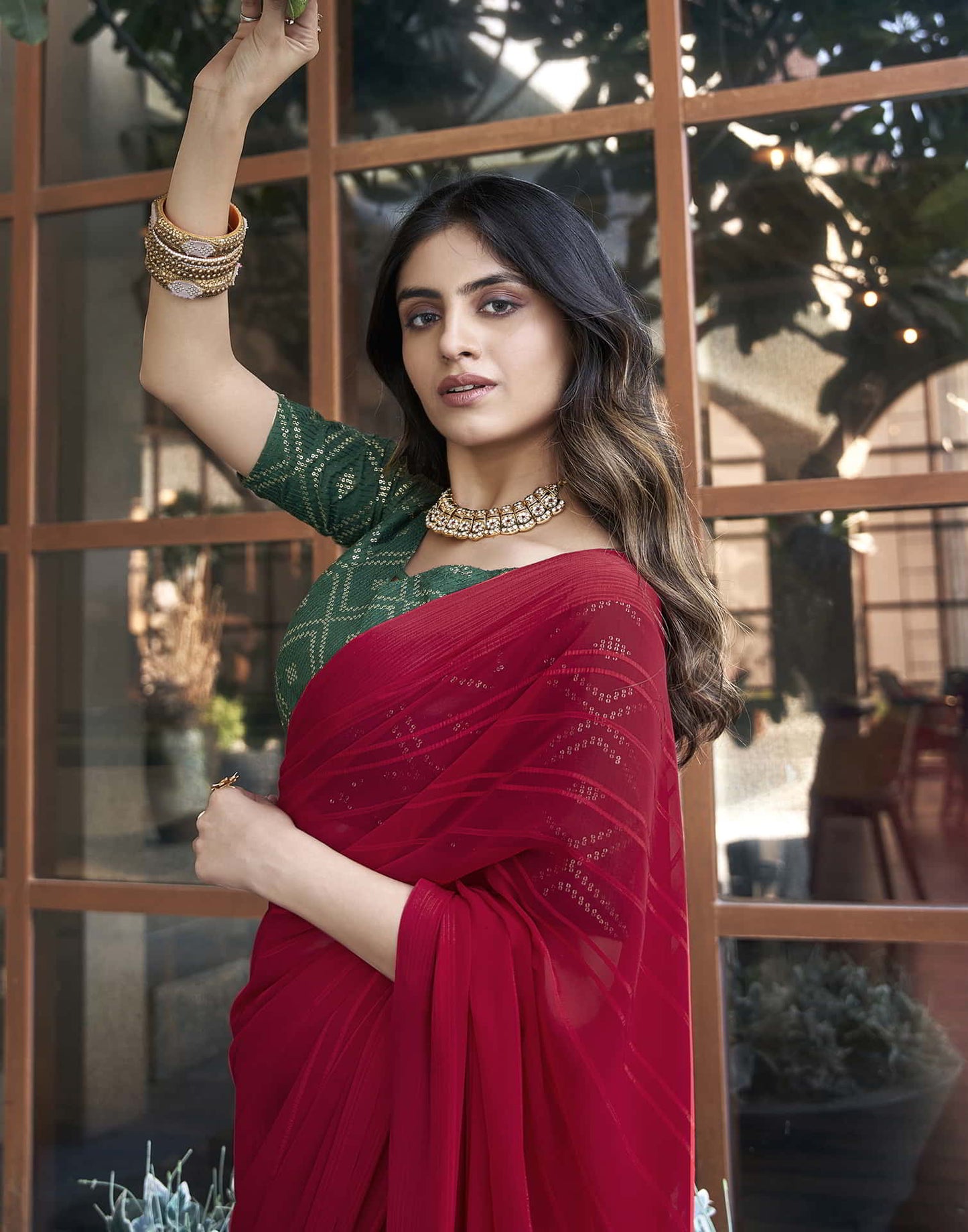 Red Georgette Plain Saree