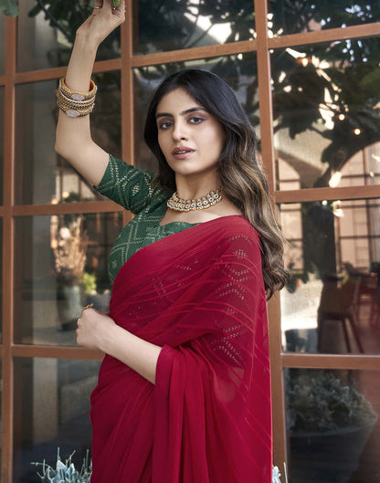 Red Georgette Plain Saree