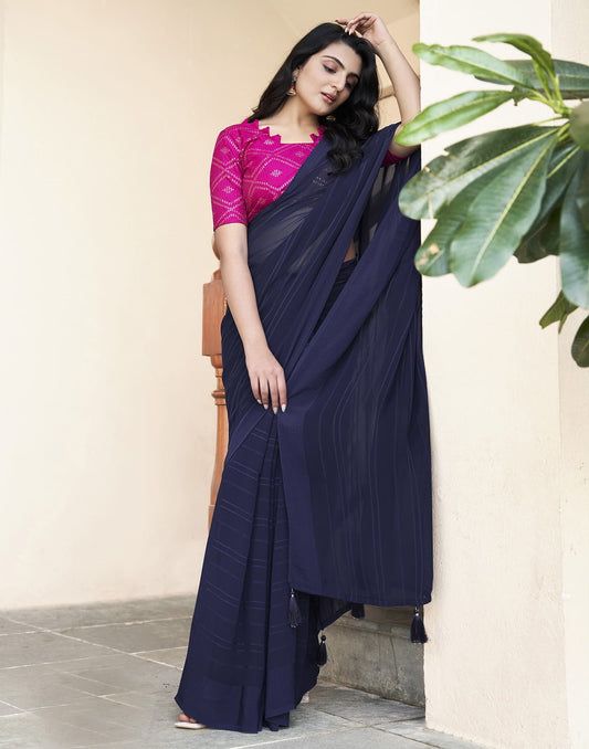 Blue Georgette Plain Saree