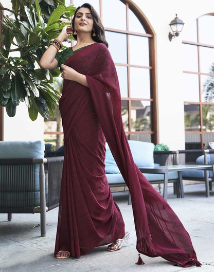 Maroon Georgette Plain Saree