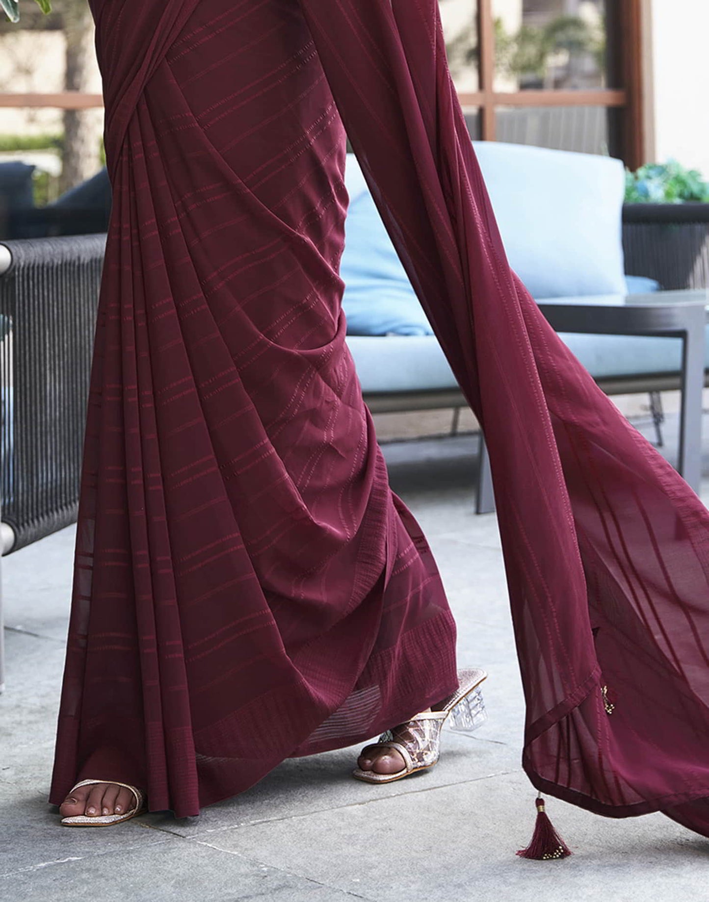 Maroon Georgette Plain Saree