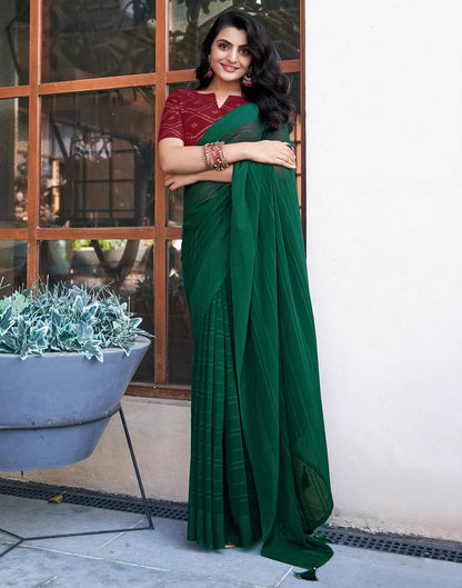 Green Georgette Plain Saree
