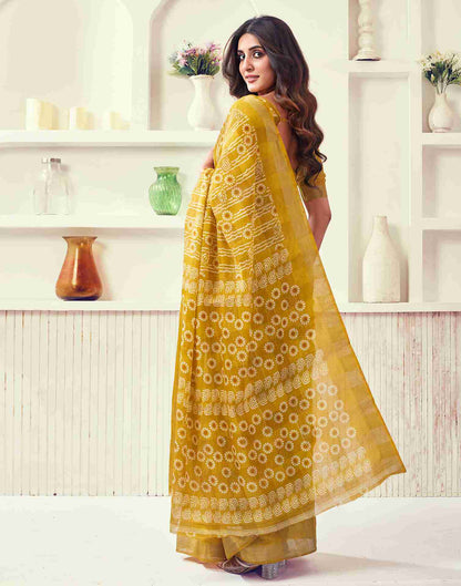 Yellow Cotton Printed Saree