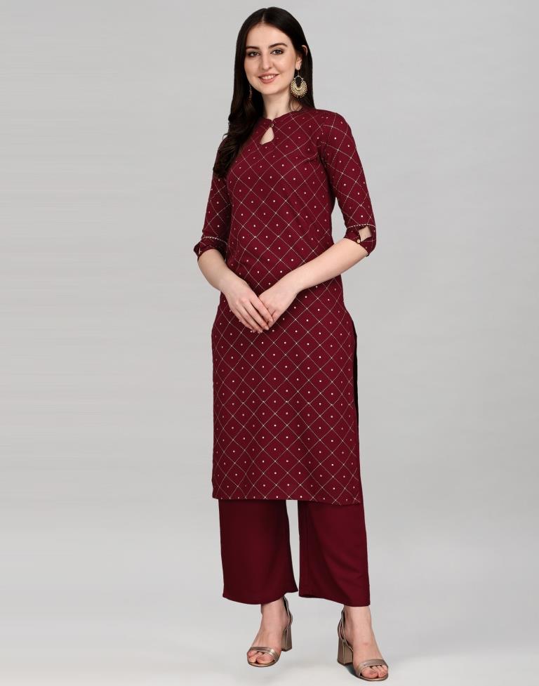 Maroon Rayon Printed Kurti | Sudathi