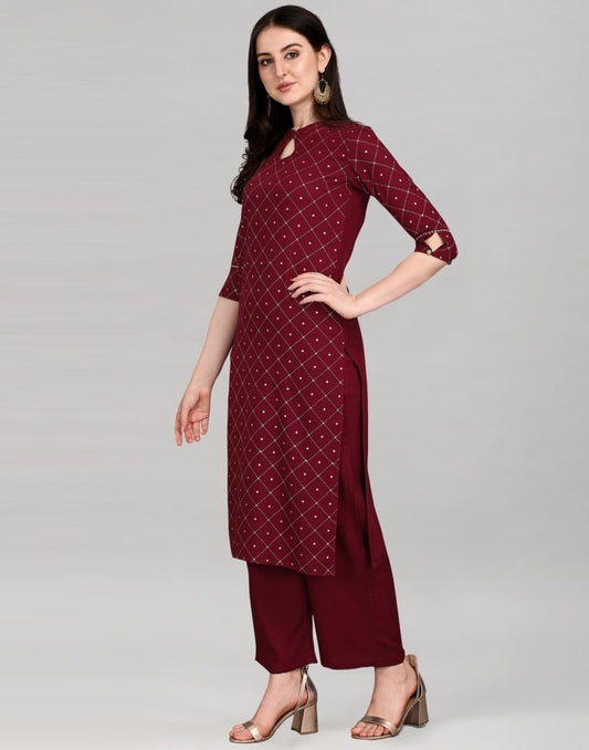 Maroon Rayon Printed Kurti | Sudathi