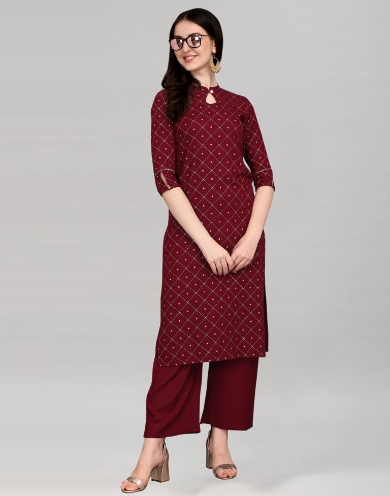 Maroon Rayon Printed Kurti | Sudathi