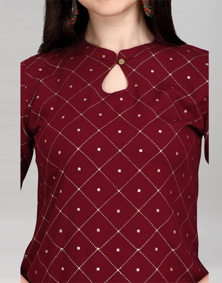 Maroon Rayon Printed Kurti | Sudathi