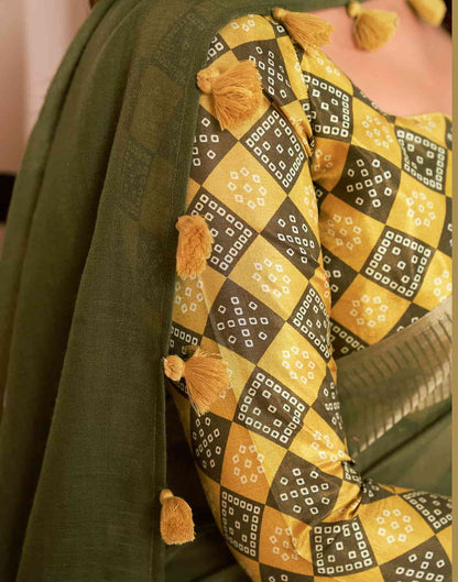 Green Linen Plain Saree