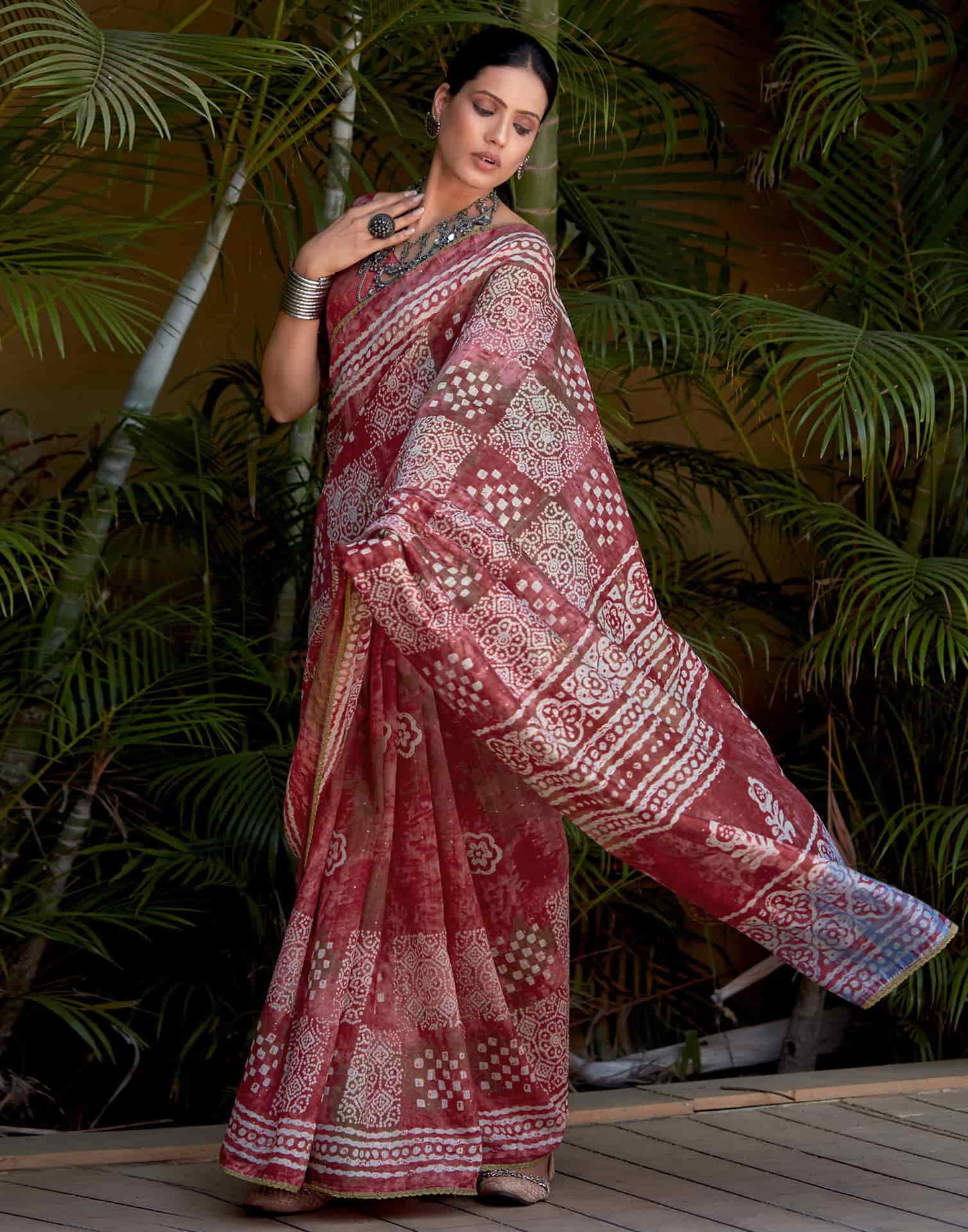 Pink Cotton Printed Saree