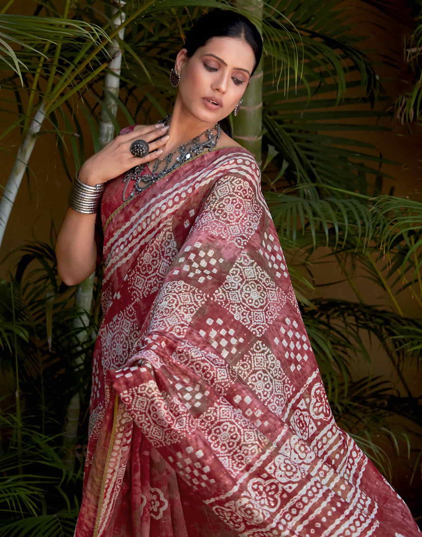 Pink Cotton Printed Saree