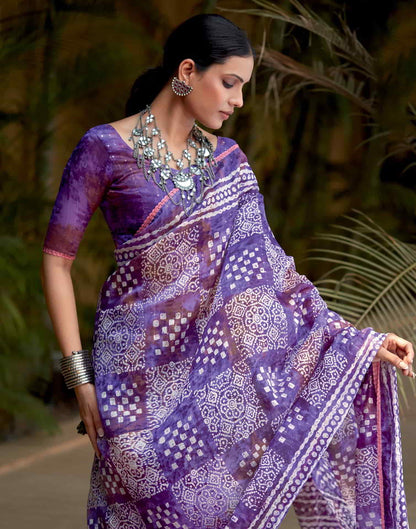 Violet Cotton Printed Saree