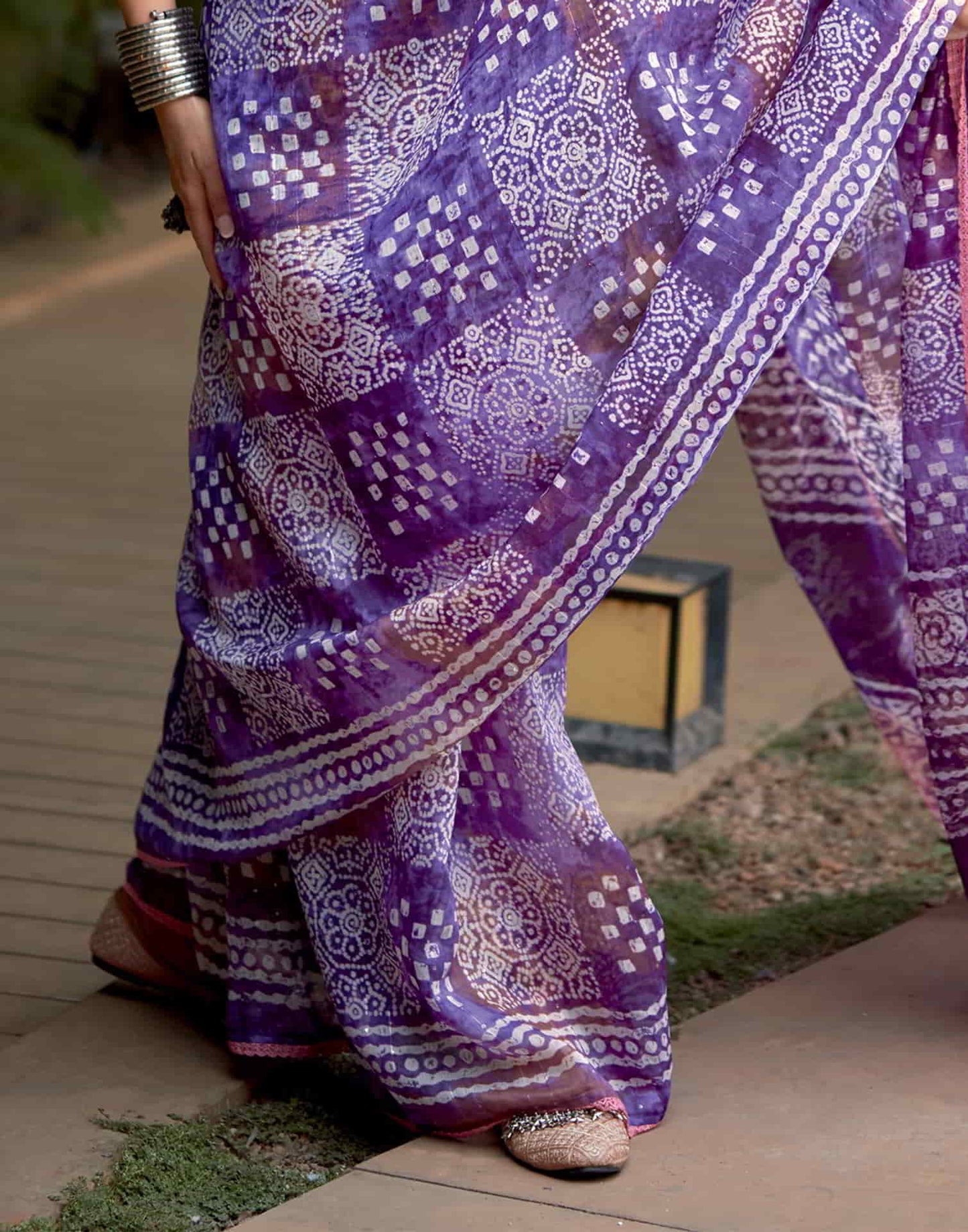 Violet Cotton Printed Saree