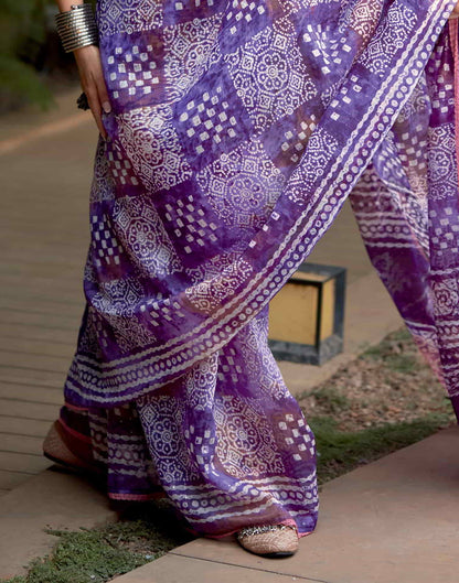 Violet Cotton Printed Saree