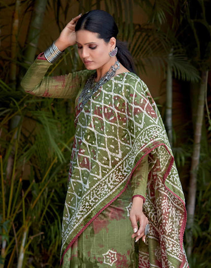 Green Cotton Printed Saree