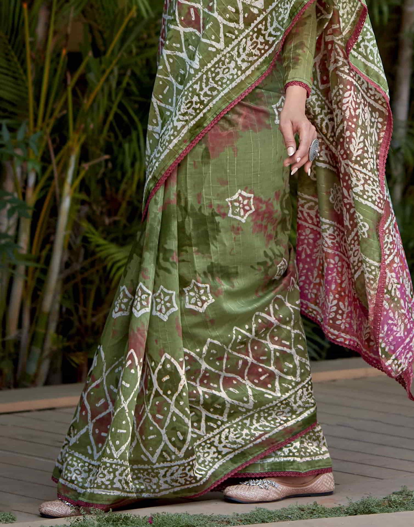Green Cotton Printed Saree