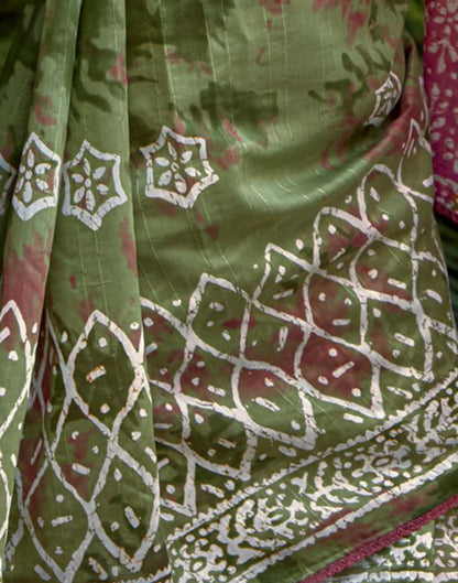 Green Cotton Printed Saree