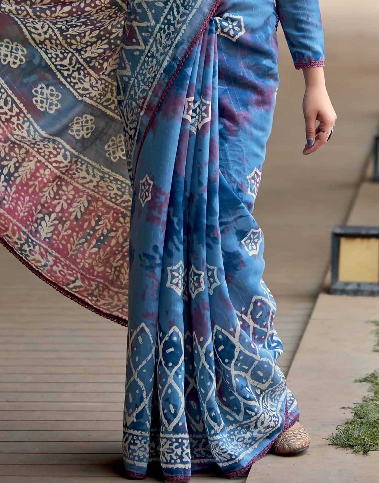 Blue Cotton Printed Saree
