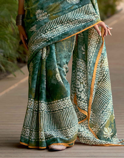 Green Cotton Printed Saree