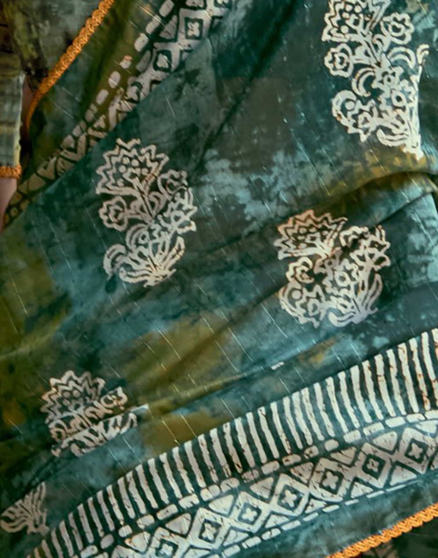 Green Cotton Printed Saree