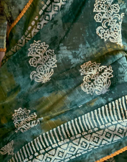 Green Cotton Printed Saree